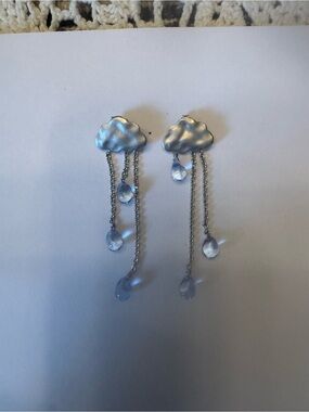 Silver Cloud Drop Dangle Earrings - Light Blue Raindrops